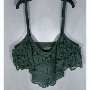 Victoria’s Secret Lace Bralette L Green Floral Scalloped Longline Adjustable